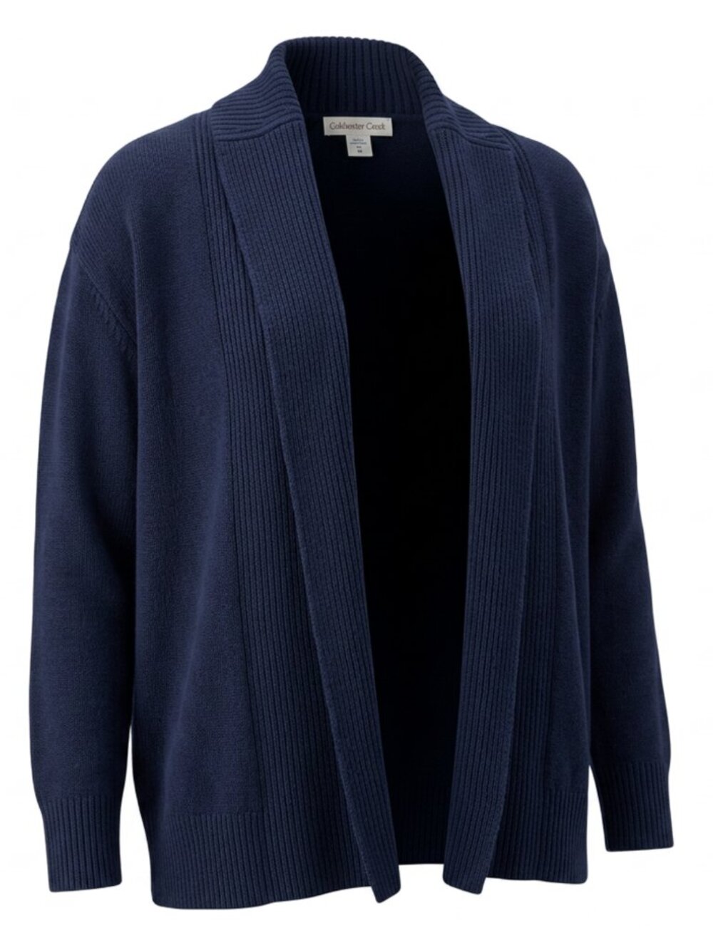 Navy Shawl Collar Open Front Cardigan